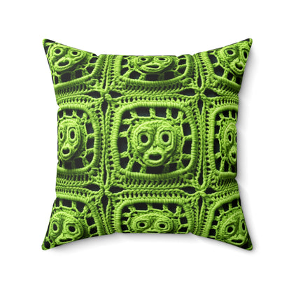 Halloween Green Alien Crochet Galactic Space Zombie Style - Spun Polyester Square Pillow