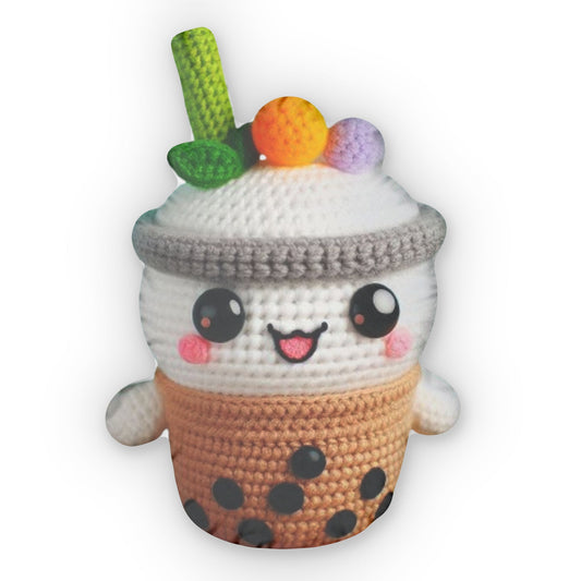 Crochet Boba Tea Plush Shaped Pillow