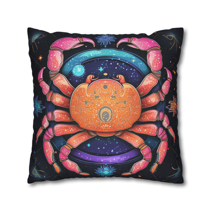 Rainbow Celestial Crab - Vibrant Cancer Zodiac Sign Art - Spun Polyester Square Pillow Case