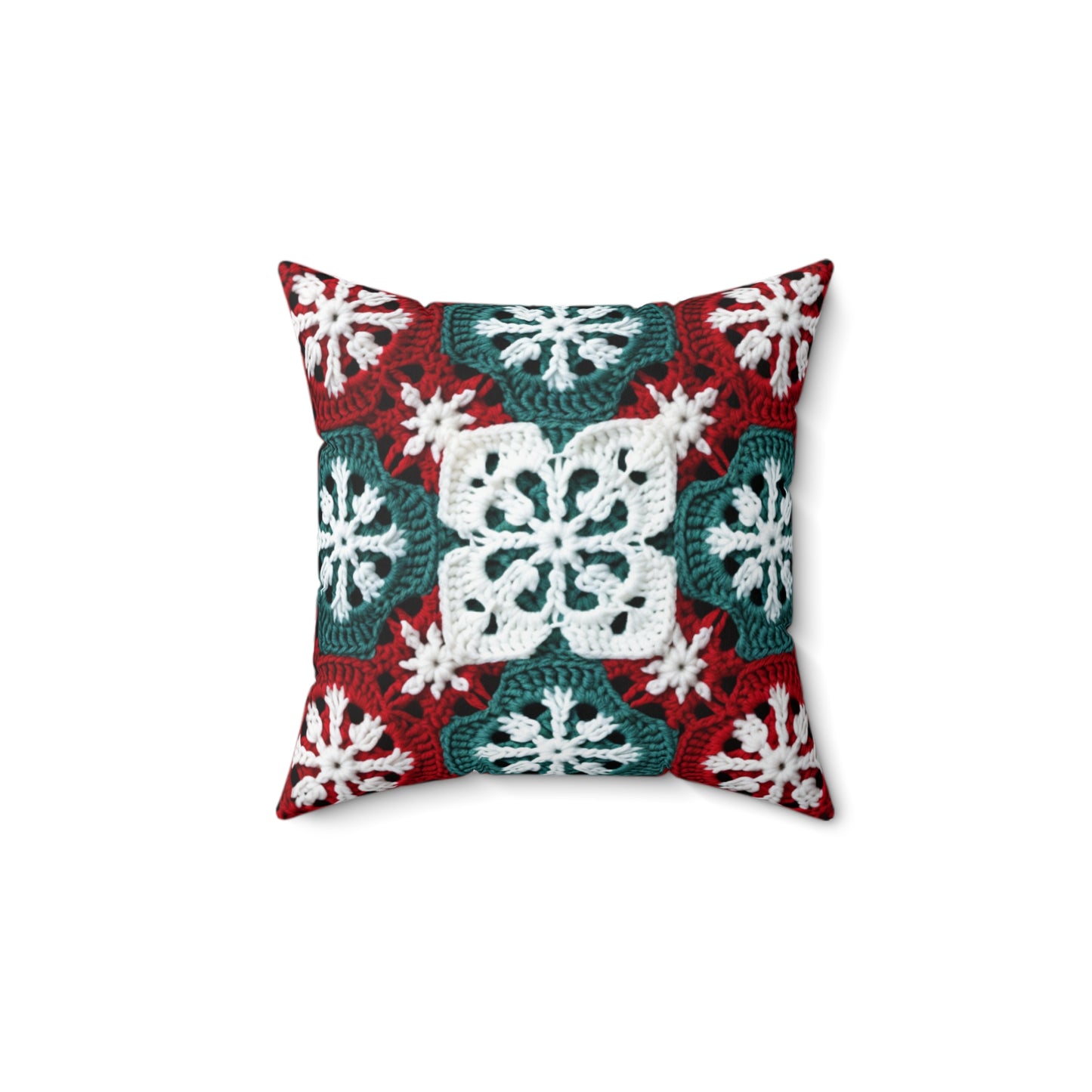 Christmas Snowflake Crochet, Festive Yuletide, Winter Wonderland Craft, Ice Crystal, Holiday Decor, Seasonal Adornments - Spun Polyester Square Pillow