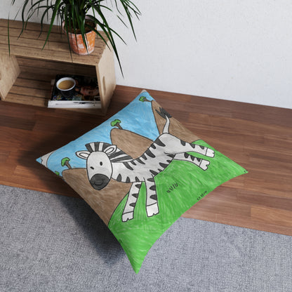 Zebra Graphic Hipster Zebra Animal Tufted Floor Pillow, Square