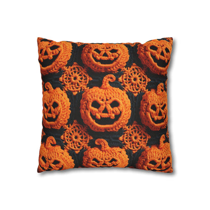 Halloween Crochet Pumpkin Scary Horror Festive Holiday Pattern - Spun Polyester Square Pillow Case