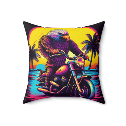 Rider Motorcycle American Bald Eagle Flyer US Graphic Spun Polyester Square Pillow