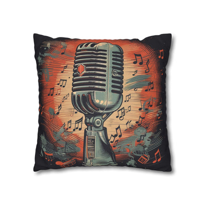 Retro Microphone & Music Notes - Vintage Style Design Spun Polyester Square Pillow Case