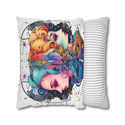 Graffiti Gemini Zodiac Sign - Astrology, Twins Symbol - Spun Polyester Square Pillow Case