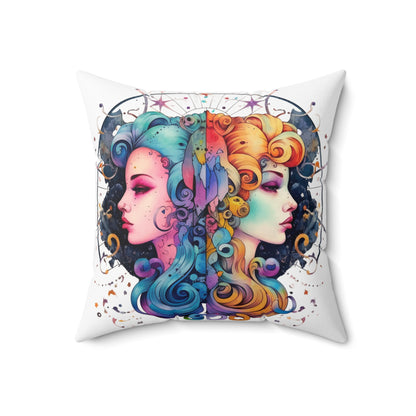 Graffiti Gemini Zodiac Sign - Astrology, Twins Symbol - Spun Polyester Square Pillow