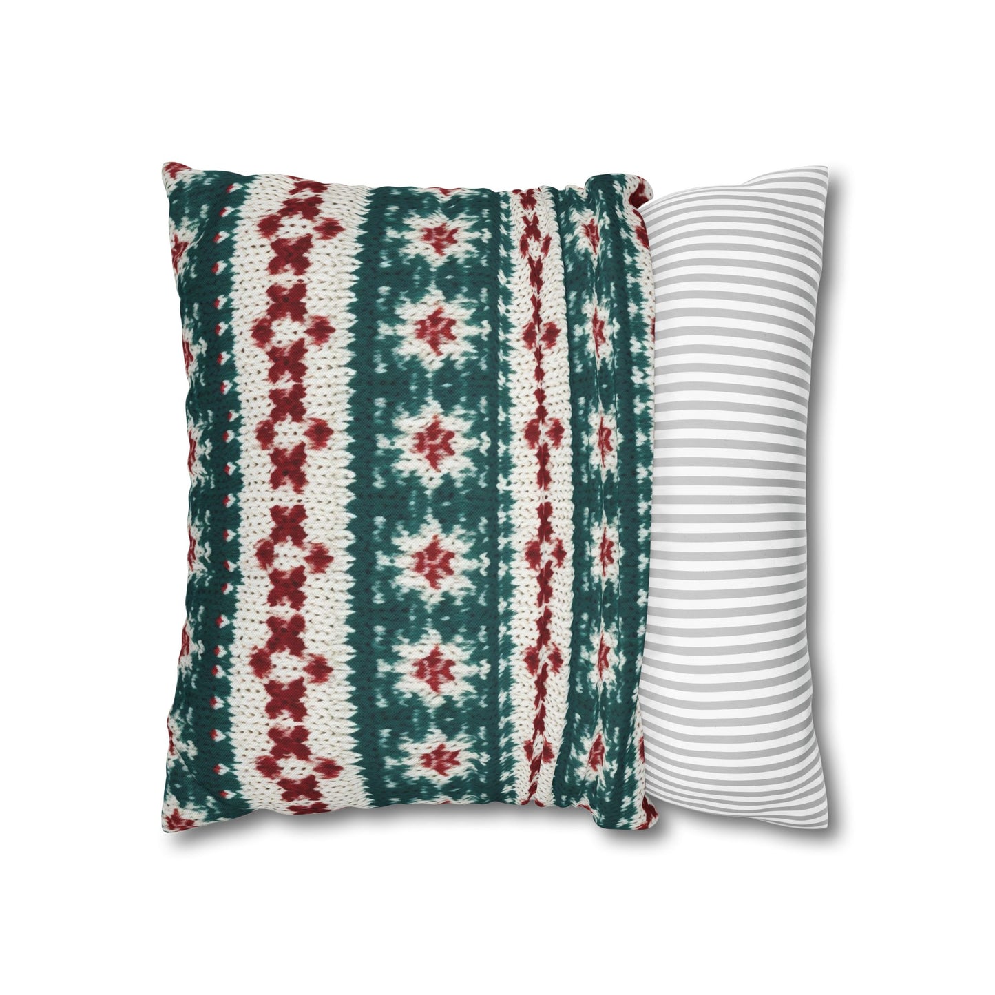 Christmas Knit Crochet Holiday, Festive Yuletide Pattern, Winter Season - Spun Polyester Square Pillow Case