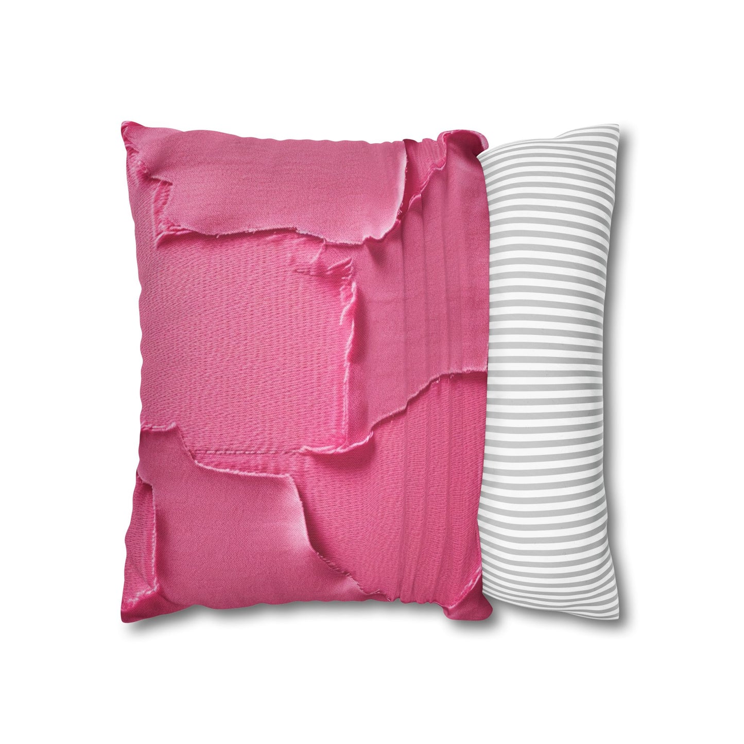 Distressed Neon Pink: Edgy, Ripped Denim-Inspired Doll Fabric - Spun Polyester Square Pillow Case