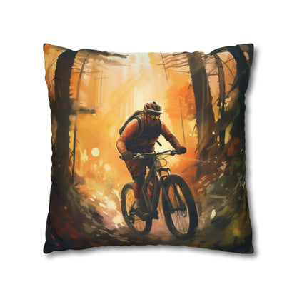 Mountain Bike Adventure - Forest Trail Graphic Spun Polyester Square Pillow Case