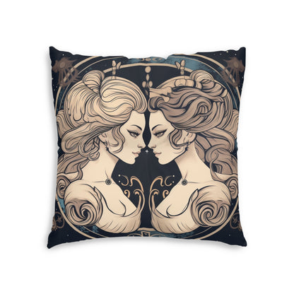 Duality of Gemini - Expressive Twins Zodiac Astrology - Tufted Floor Pillow, Square