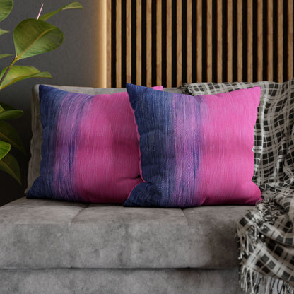 Dual Delight: Half-and-Half Pink & Blue Denim Daydream - Spun Polyester Square Pillow Case