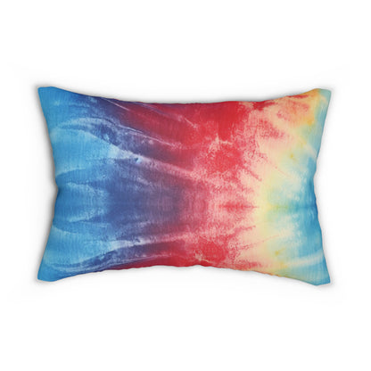 Rainbow Tie-Dye Denim: Vibrant Multi-Color, Fabric Design Spectacle - Spun Polyester Lumbar Pillow