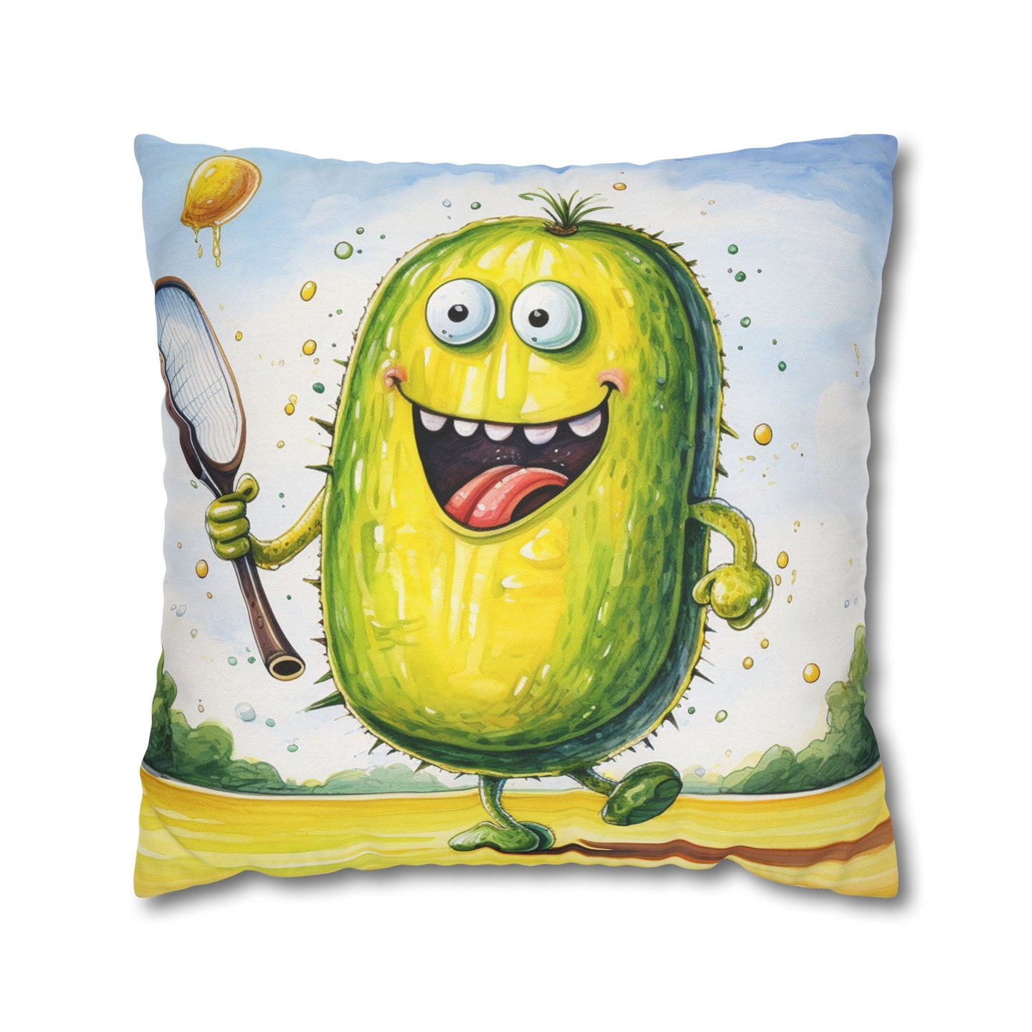 Pickleball Sport: Athletic Pickle Playing Game with Net and Paddle - Spun Polyester Square Pillow Case