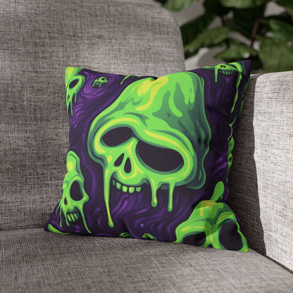 Halloween Slime Skull Green Skeletons Scary Horror Pattern - Spun Polyester Square Pillow Case