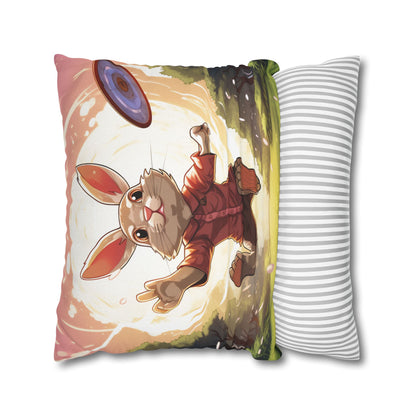 Disc Golf Rabbit: Bunny Aiming Frisbee for Basket Chain - Spun Polyester Square Pillow Case