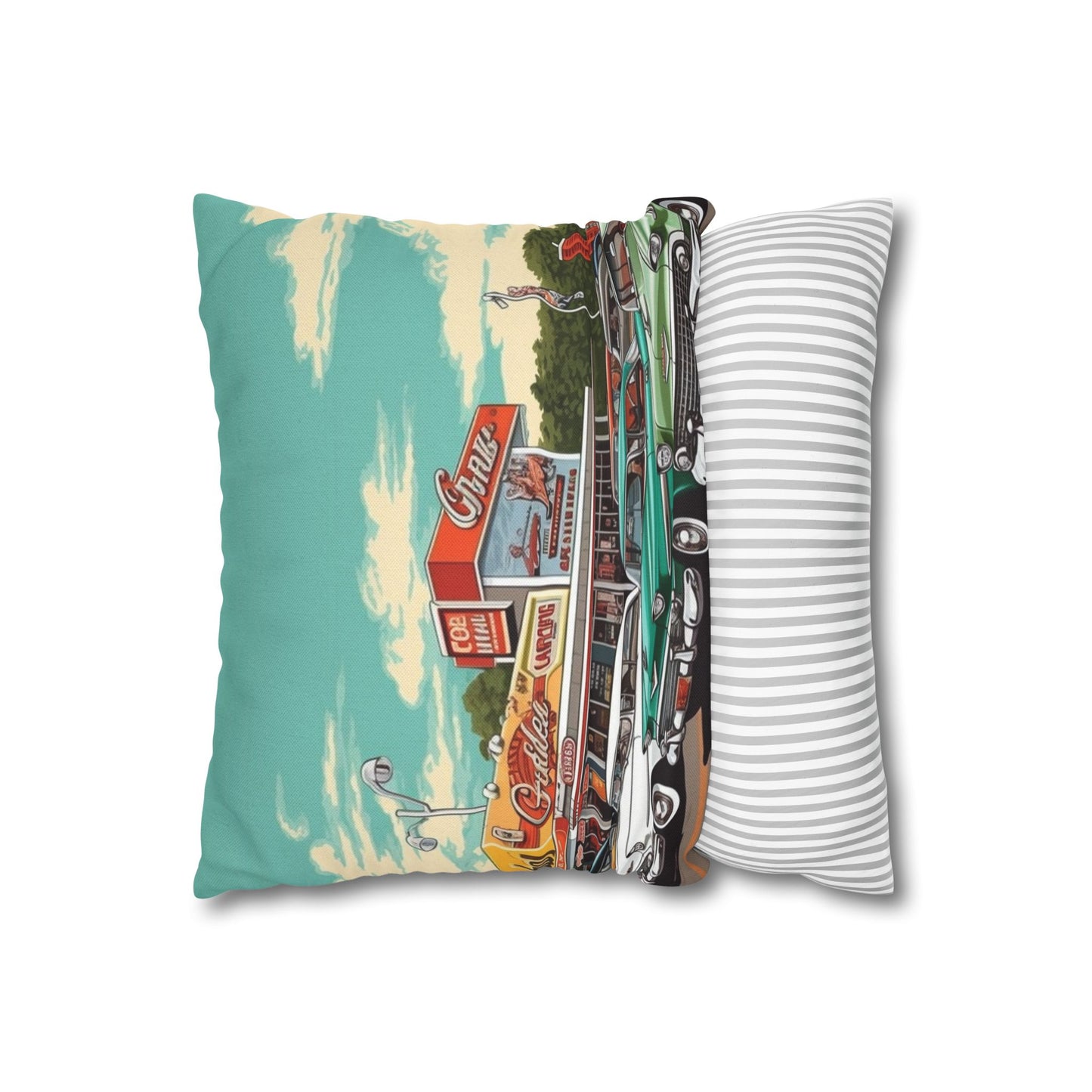 1950s Classic Car Collection Retro Artwork Spun Polyester Square Pillow Case