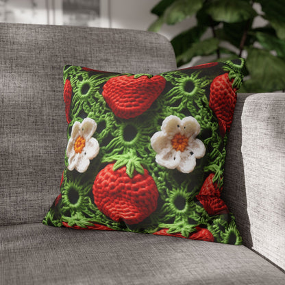 Strawberry Field Crochet - Forever Forest Greens - Fruit Berry Harvest Crop - Spun Polyester Square Pillow Case