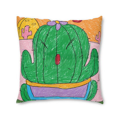 Desert Cactus Sumo Wrestler Graphic Tufted Floor Pillow, Square