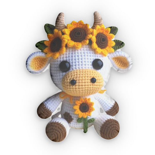 Sunflower Honey Moo Cow Plushie: Chubby Milky; Flowers, Soft Amigurumi Gift Idea, Farm Animals - Shaped Pillow