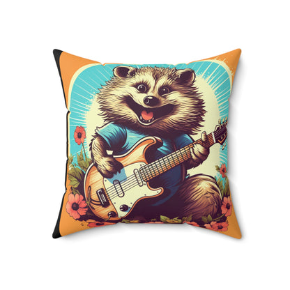 Hedgehog Guitar Band Music Musician Rock Star Graphic Spun Polyester Square Pillow