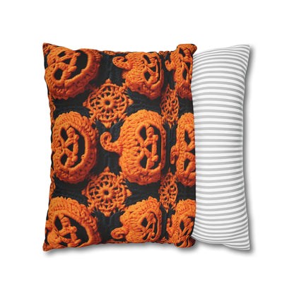 Halloween Crochet Pumpkin Scary Horror Festive Holiday Pattern - Spun Polyester Square Pillow Case