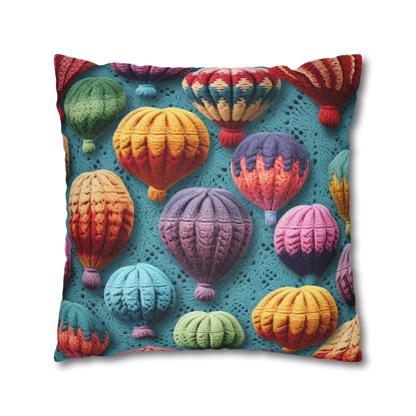 Crochet Hot Air Balloons Sky Travel Transport Scenic Style - Spun Polyester Square Pillow Case