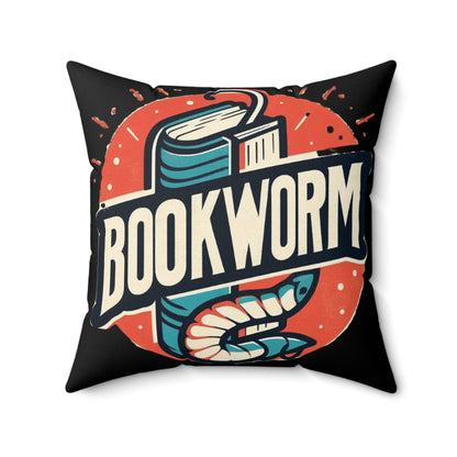 Bookworm Badge Graphic: Retro-Style Book Lover Emblem - Spun Polyester Square Pillow