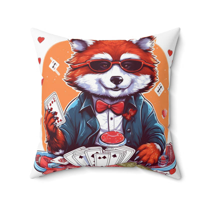 Red Panda Poker Card Player Anime Graphic Spun Polyester Square Pillow