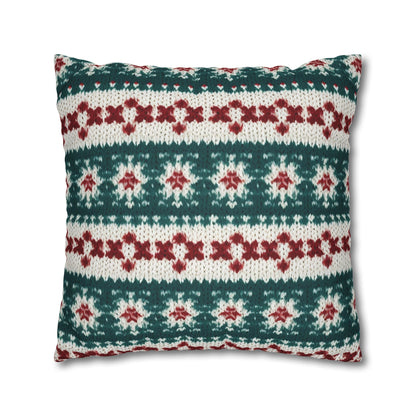 Christmas Knit Crochet Holiday, Festive Yuletide Pattern, Winter Season - Spun Polyester Square Pillow Case