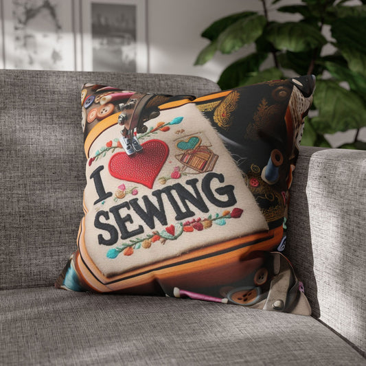 Sewing Machine, I Love Sewing Embroidery, Tailor Workshop - Spun Polyester Square Pillow Case