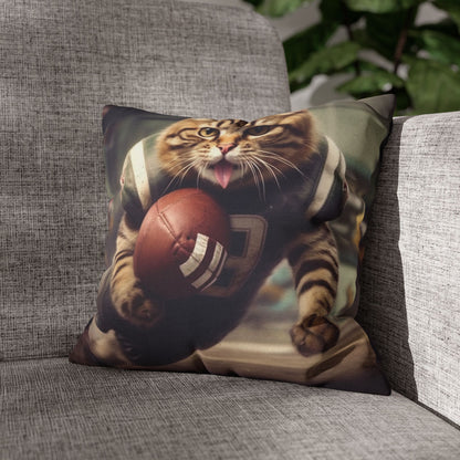 Football Field Felines: Kitty Cats in Sport Tackling Scoring Game Position - Spun Polyester Square Pillow Case