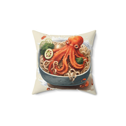 Ramen Octopus Bowl Anime Japanese Traditional Style - Spun Polyester Square Pillow