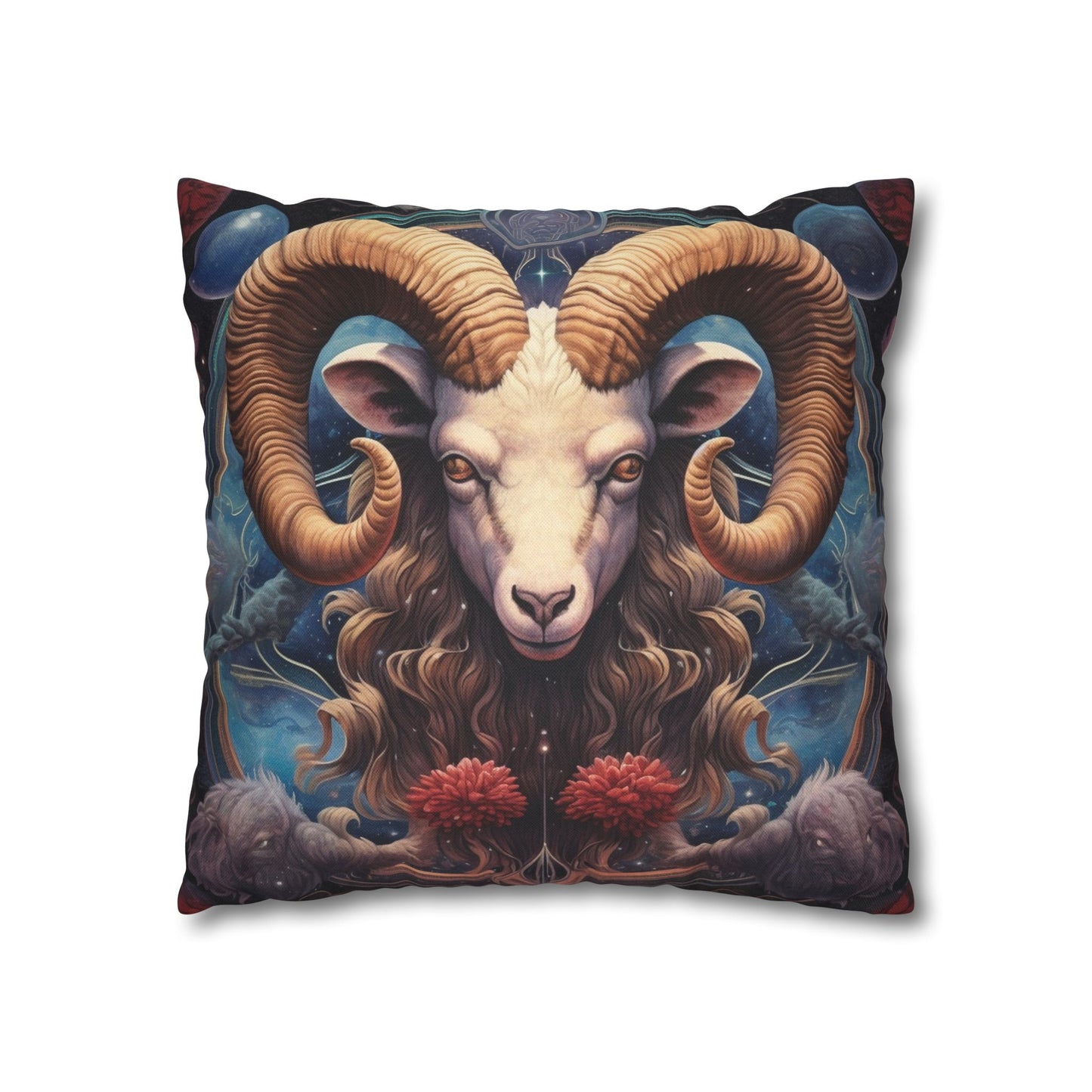 Aries Zodiac Ram - Vibrant Astrological Sign Cosmic Space Symbol - Spun Polyester Square Pillow Case