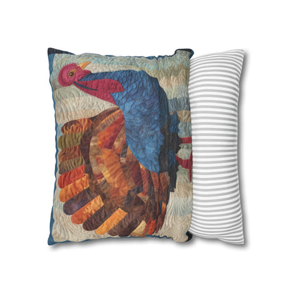 Thanksgiving Harvest Quilt: Festive Turkey Design for Holiday Season - Spun Polyester Square Pillow Case