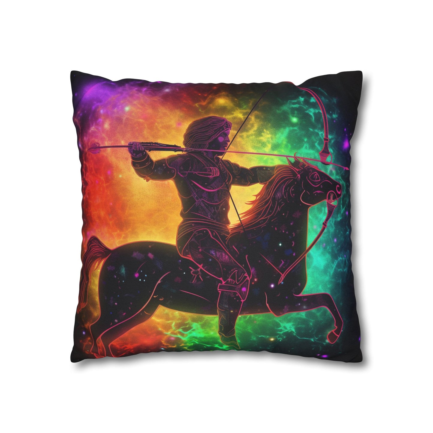 Colorful Sagittarius Zodiac Sign - Star Universe Theme - Spun Polyester Square Pillow Case