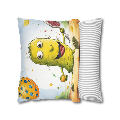 Pickleball Play: Pickle Sport Action Game, Fast Dink Ball - Spun Polyester Square Pillow Case