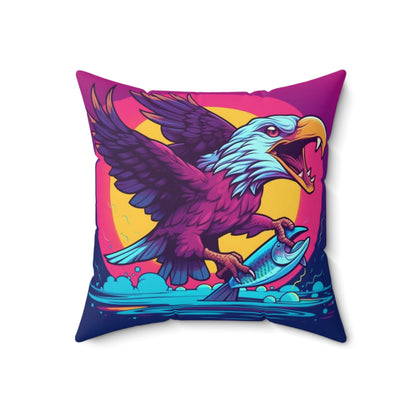 American Bald Eagle USA Fish Catch Dinner Graphic Spun Polyester Square Pillow