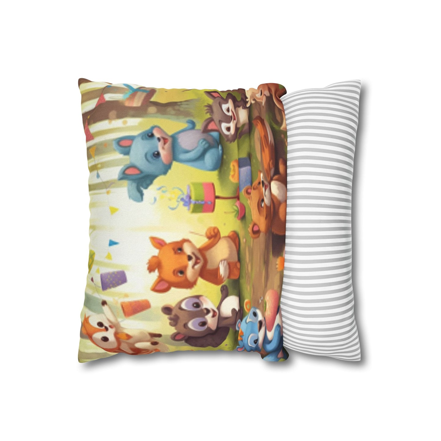 Nursery Art - Cartoon Forest Animals Party Design Spun Polyester Square Pillow Case