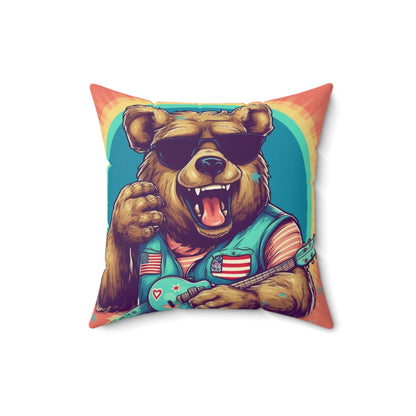 Mandolin Ukulele Guitar Instrument Furry USA Bear Animal Spun Polyester Square Pillow