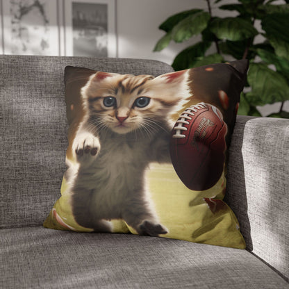 Football Kitty Fantasy: Feline Cat American Sport Quarterback - Spun Polyester Square Pillow Case