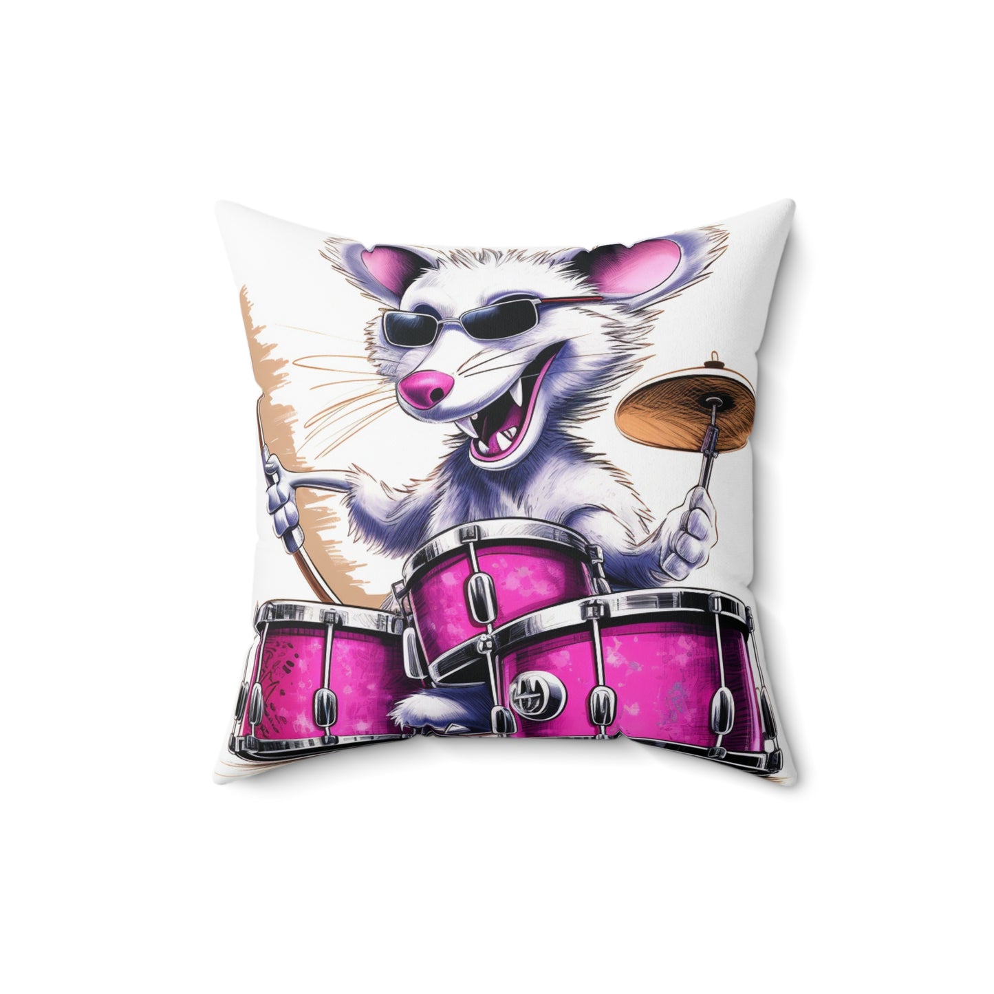 Opossum Drum Band Furry Animal Graphic Anime Spun Polyester Square Pillow