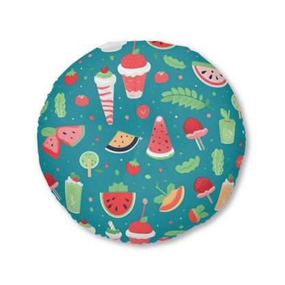 Quirky Summer Food Watermelon Ice Cream Cocktail Pattern Tufted Floor Pillow, Round