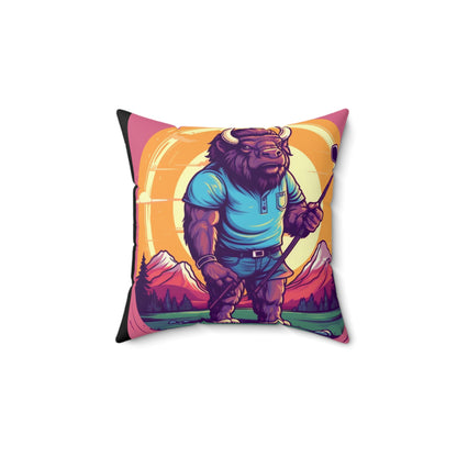 Golf Bison Buffalo USA Style Graphic Spun Polyester Square Pillow