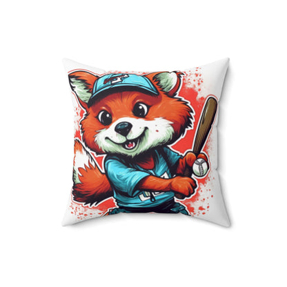 Red Panda Baseball Sport Athletic Graphic Spun Polyester Square Pillow