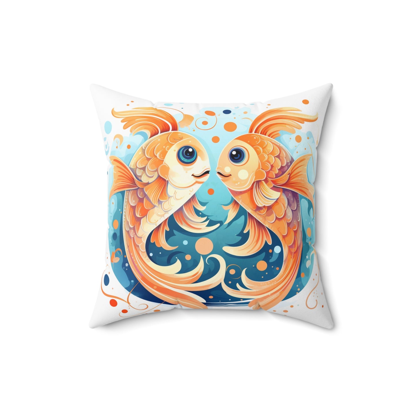 Charming Cartoon Fish Pisces - Dreamy Zodiac Illustration - Spun Polyester Square Pillow