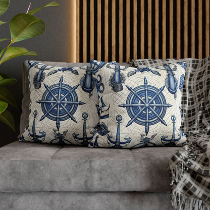 Nautical Theme Art - Anchors, Ropes, Compass Spun Polyester Square Pillow Case