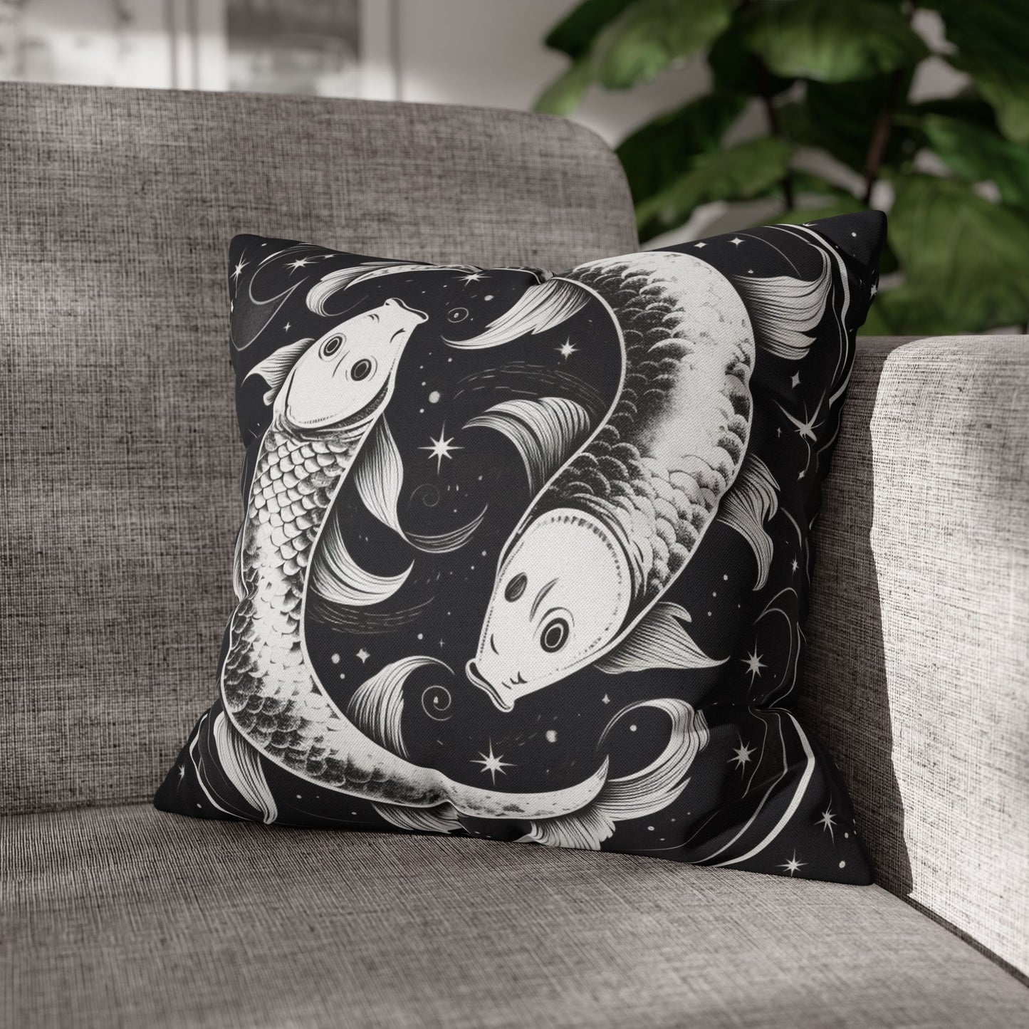 Pisces Zodiac Sign Polyester Square Pillow Case, Double Sided Design