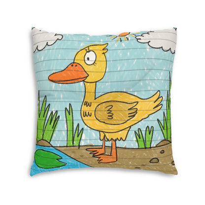 Yellow Duck Bird Pond Tufted Floor Pillow, Square