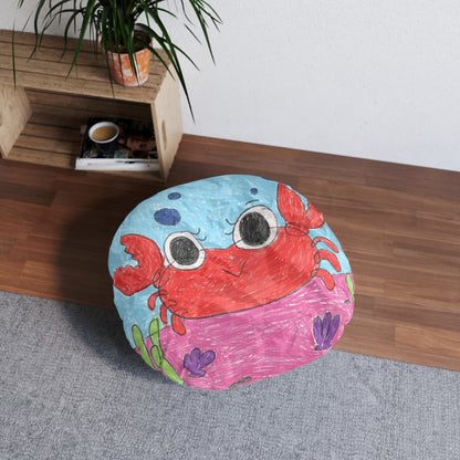 Lobster Crab Graphic Sea Lovers Tufted Floor Pillow, Round