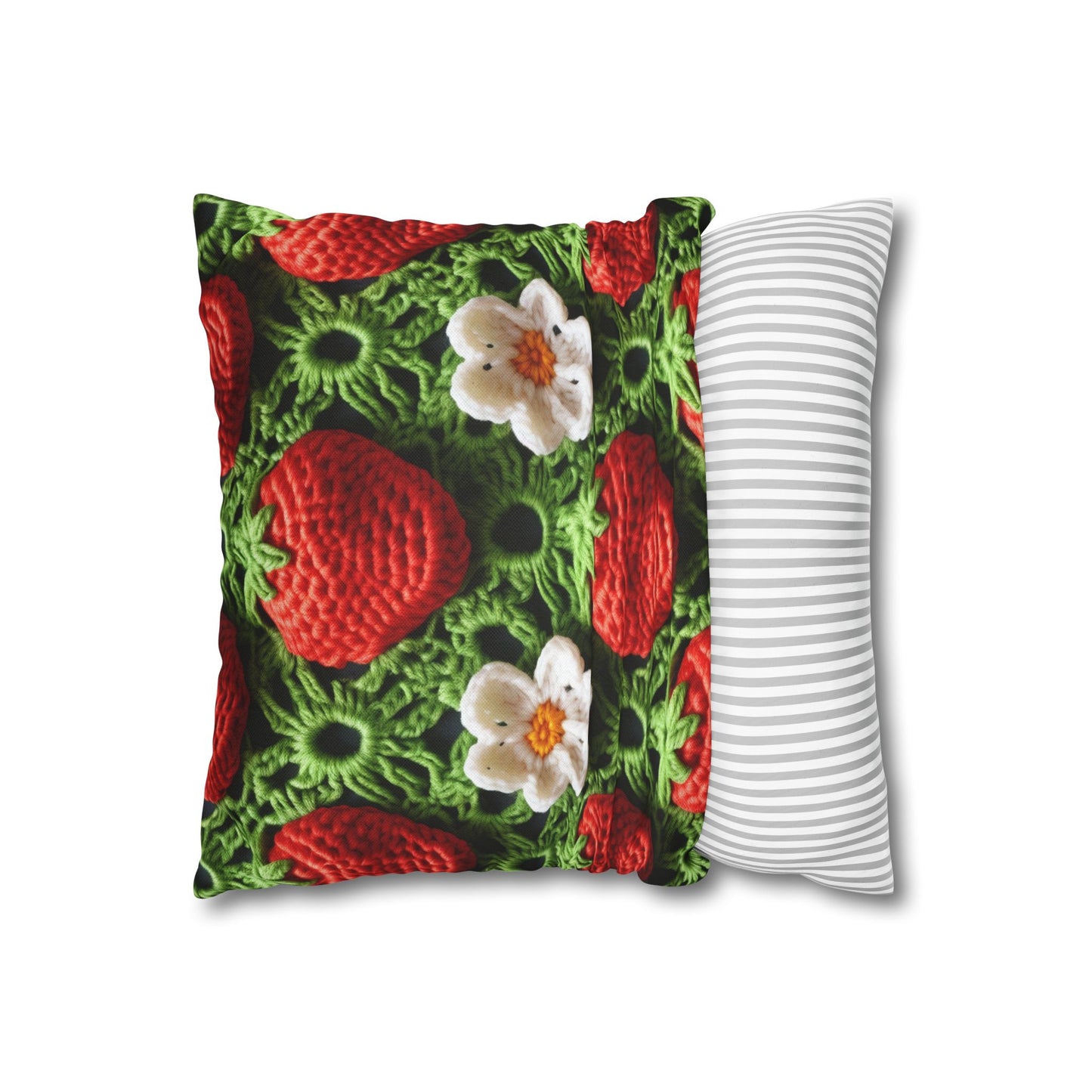 Strawberry Field Crochet - Forever Forest Greens - Fruit Berry Harvest Crop - Spun Polyester Square Pillow Case